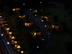 Светящиеся фонари в масштабе 1:650. Макет коттеджного поселка ночью.